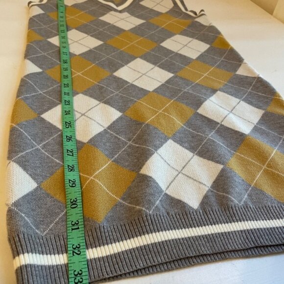 Sweater Knit Vest Dress Argyle V Neck Womens S Academia Preppy Y2K Schoolgirl - Picture 10 of 10